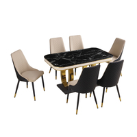 Mesa de Comedor Rectangular con Base de Mármol y Metal en Oferta, Juego de Sillas de Comedor de Cuero, Diseño Moderno para Uso en Hoteles y Restaurantes, Ensamblado
