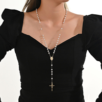 Ovale Guadalupe Y Forme Praye Chaîne Perle Chapelet Femmes Christian Colliers Bijoux Perle Croix Charme Collier