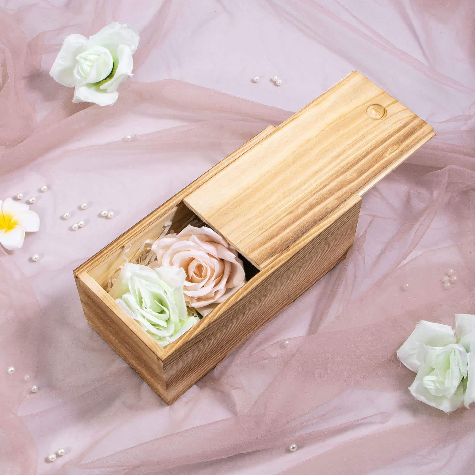 Boîte De Rangement En Bois Brut Avec Couvercle Coulissant, 12,5 X