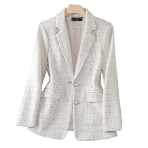 Pink Women's Tweed Blazer Plaid Wool Blend Jacket Autumn Winter Elegant Style - Product Image 5