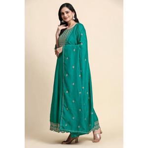 Trendmalls exclusif femmes Style ethnique Anarkali Salwar costume ensemble Art soie broderie séquence travail Kurta pantalon Dupatta indien - Product Image 4