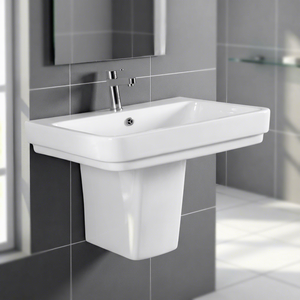 Art Ceramic Sanitary Ware Lavabo Half Pedestal Sink Wash Basin Eco Friendly For Mall Villa Use - Product Image 1