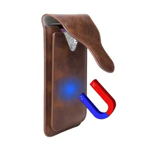 Ücretsiz örnek özel çok amaçlı deri bel torbalar RFID engelleme kemer klipsi manyetik cep telefonu kılıf kılıf