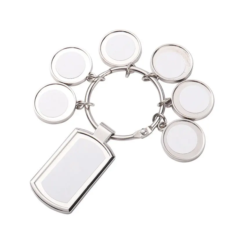 2022 New Design 3&6 Charms Set Keychains Sublimation Blank Metal Key chain with 3&6 Round Tag