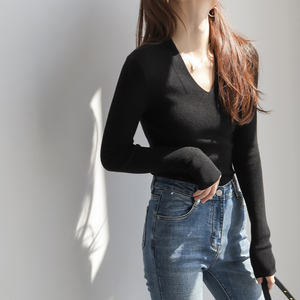 2025 nuevo suéter de mujer con cuello en V suéter de fondo superior interior de mujer - Product Image 6