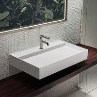 Design moderne, lave-mains mural au fini mat, égouttoir rectangulaire en acrylique à surface solide pour la maison, l'hôtel et la salle de bain.