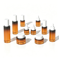 Set Botol Kaca Gradasi Amber Botol Kosong Tutup Putih Logo Kustom Berbagai Ukuran untuk Lotion Serum Krim