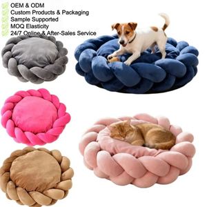 Pet <b>Cushion</b> Luxury Washable Handmade Round Cat Bed XL Sponge PP Cotton Filling Soft Comfortable Anti-Slip Design for <b>Small</b> Pets - Product Image 1