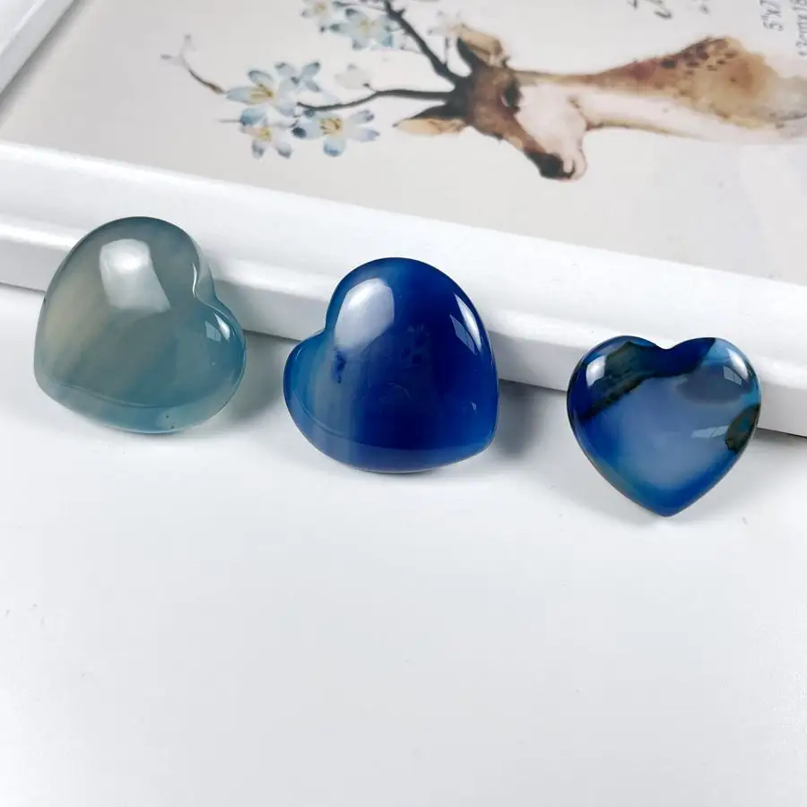 Multi Size Stone Blue Agate Puffy Heart Pocket Stone Home Decor Crystal Stone Hearts Takeaway Gemstone Gifts Crystal Hearts