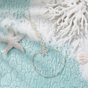 Tobillera para Mujer, Imitación de Perla, Cristal, Estrella de Mar, Estilo Bohemia, Joyería para Fiesta en la Playa, Cadena Plateada - Product Image 2