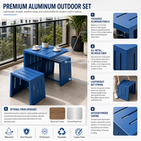 Ensemble de table et bancs de jardin pliants en aluminium blanc à lattes, résistant aux intempéries, pour l'extérieur