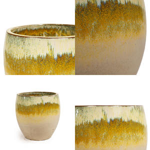 Ensemble de pots de fleurs en céramique à glaçure dégradée jaune et blanc de style américain, écologiques, durables, pour l'intérieur, l'extérieur, le jardin, la terrasse, la maison - Product Image 2