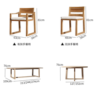 Ensemble de tables et chaises de salle à manger en teck massif de style nordique pour villa, hôtel, maison d'hôtes, complexe hôtelier et projets