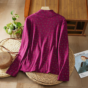 Women's Floral Print Long Sleeve T-Shirt Semi High Neck Slim Fit Warm Base <b>Layer</b> <b>Top</b> Viscose Fiber Soft Knit <b>Top</b> for Autumn - Product Image 4
