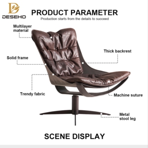 كرسي كرسي عصري فاخر بسيط ومخصص اللون للاسترخاء جلد طبيعي كرسي دوار بلكنة مريح - Product Image 6