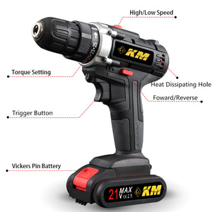 Perceuse électrique sans fil Km 21V Max, perceuse à percussion à vitesse variable, avec deux batteries et chargeur - Product Image 2
