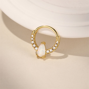 CANNER S925 Plata de Ley, Pendientes de Aro con Ópalo Blanco en Forma de Lágrima y Zirconia, Anillo para la Nariz, Joyería Corporal - Product Image 2