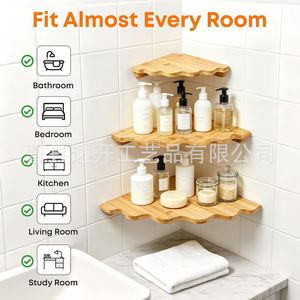 Wooden Fan Shaped Corner Shelf 3 Tier <b>Kitchen</b> Spice <b>Rack</b> Multi Purpose Storage For Pantry Items - Product Image 2