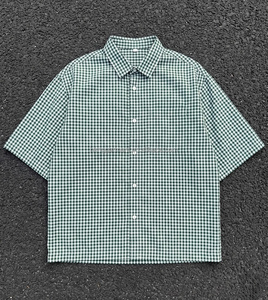 Retro Vintage Green <b>Checkered</b> Short Sleeve Shirt for Men Harajuku Oversized Cuban Collar Shirt Summer Casual Daily Wear <b>Tops</b> - Product Image 1