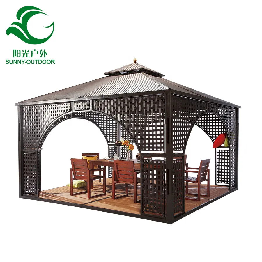 4*4M Sang Trọng Patio Wicker Gazebo Với WPC Tầng Thiết Kế Mới Vườn Pavilion