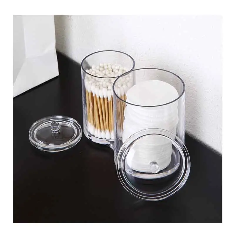 PS clarity collection round cosmetic organizer with top tray storage clear plastic canister for cotton ball