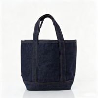 Sac fourre-tout en jean avec logo brodé personnalisé, surpiqûres contrastées, sac de shopping en jean bleu, petit sac de voyage pour femmes