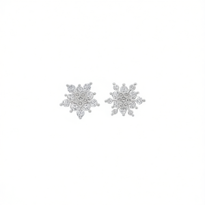 Orecchini a Perno a Forma di Fiocco di Neve in Oro Bianco, Argento 925 con Cristalli e Strass, Taglio Brillante Rotondo, Montatura a Griffe, Classici per Uso Quotidiano Femminile - Product Image 1
