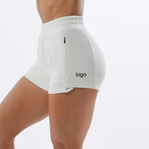 Pantalones cortos de algodón con logotipo personalizado para mujer, ropa para correr, gimnasio, francés, Terry