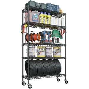 Estantería modular de alambre de 5 niveles, estantes de almacenamiento ajustables, estante de hardware de garaje de metal con ruedas - Product Image 1
