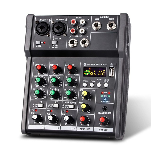 4-Channel Portable USB Mixing Console Digital Audio Mixer Supports BT Connection for Studio Recording Network Live Broadcast DJ