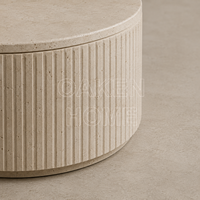 Table basse ovale en travertin OAKEN Factory, table centrale en pierre rainurée verticale, style Wabi Sabi, mobilier de luxe pour salon, villa, maison
