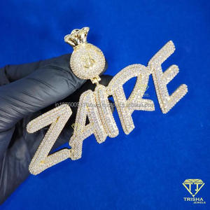 Collier avec pendentif lettre DAWU, serti de pierres de moissanite brillantes, bijoux hip-hop personnalisés - Product Image 2