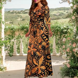 Vestido das Mulheres Personalizado Ásia & Ilhas do Pacífico Vestuário Samoa Puletasi Polinésia Tribal Samoan Imprimir Senhoras Vestido Elegante Longo - Product Image 3
