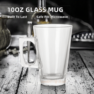 Vente en gros de mugs à bière en verre transparent de 10 oz (300 ml), design moderne, écologiques, compatibles micro-ondes et lave-vaisselle, avec poignée, pour boire du thé - Product Image 2