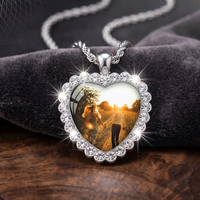 Photos de couple personnalisables, collier avec bordure en forme de cœur, photos de chat et de chien, chaîne de clavicule commémorative