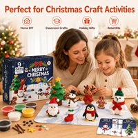 Kalender Advent Desa Tanah Liat Natal 9 Hari DIY untuk Anak-Anak, Set Hadiah Kerajinan Liburan dari Tanah Liat Kering, Pemasok OEM ODM
