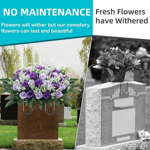 <span class=keywords><strong>Flores</strong></span> de Plástico Duradero para Marcador de Tumba, Rosa Azul, Decoración para <span class=keywords><strong>Cementerio</strong></span> <span class=keywords><strong>con</strong></span> Hojas de Helecho y Detalles Blancos, Regalo Conmemorativo para el Recuerdo de un Ser Querido - Product Image 5