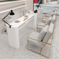 Nouvelle table de manucure blanche pour une personne et plusieurs personnes avec lampe de table, collecteur de poussière, table à ongles à double tiroir personnalisable