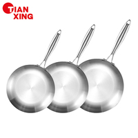 Juego de Sartenes TIANXING de 3 Piezas, Acero Inoxidable de Tres Capas, 8.5-10-12 Pulgadas, Aptas para Cocina de Inducción, Horno y Lavavajillas, Mango Remachado