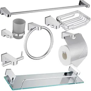 Accesorios de baño de lujo de diseño de hotel de moda más nuevos montados en la pared superventas conjunto de accesorios de baño de oro de aluminio espacial