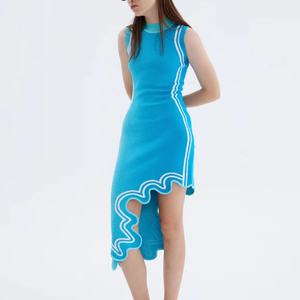 Nouvelle arrivée Robes sans manches longueur genou à ondulations irrégulières Col rond Robe vintage - Product Image 3