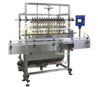 Machine de remplissage et d'emballage entièrement automatique pour liquides linéaires (eau, sauce soja, jus, gin, vin, vodka) avec remplissage par pression et débordement en bouteille