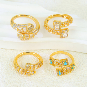 Trendy Italian Zirconia <b>Cocktail</b> <b>Rings</b> 21k <b>Gold</b> Plated Adjustable Fashion Bears <b>Ring</b> for Women Event Party - Product Image 2