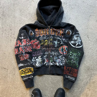 Sudadera con capucha y cremallera para hombre, estilo vintage con grafiti, oversize, gráfica, streetwear, ropa personalizada, proveedor mayorista de marca privada, fábrica
