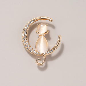 Broches bonitos de gato, broche de Animal bonito, broche de piedra de luna de gato de cristal elegante brillante, joyería de moda para mujer y Niña - Product Image 5