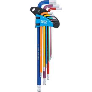 Juego de llaves tipo L BGS Hexágono interno extralargo multicolor, hexágono interno con cabeza esférica 1,5-10mm 9 piezas. - Product Image 2