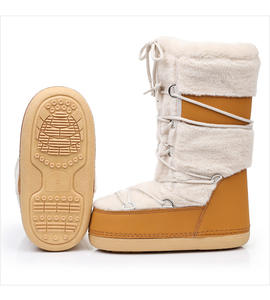 Oem מסוגנן קטיפה פרווה הברך-מגפי שלג בחורף גבוהים עבור נשים שטוח עיצוב אנטי החלקה רשת רירית פיר עור תכונות תרמית - Product Image 4