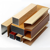 Panel de Aluminio con Diseño de Madera Ondulada, Tubo Cuadrado de Aluminio, Decoración para Muro Cortina Exterior
