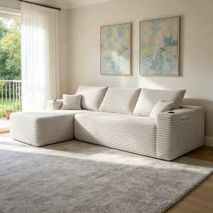 Divano Componibile a L con Tre Posti, Moderno in Tessuto Ecologico, <span class=keywords><strong>Grande</strong></span> Chaise Longue per <span class=keywords><strong>Soggiorno</strong></span>, Arredamento per Casa e Appartamento - Product Image 5