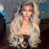 Perruque Lace Frontale Vierge Indienne 20 Pouces, Cheveux Humains Blonds, Style Lisse Ondulé et Volumineux, pour Femme Noire